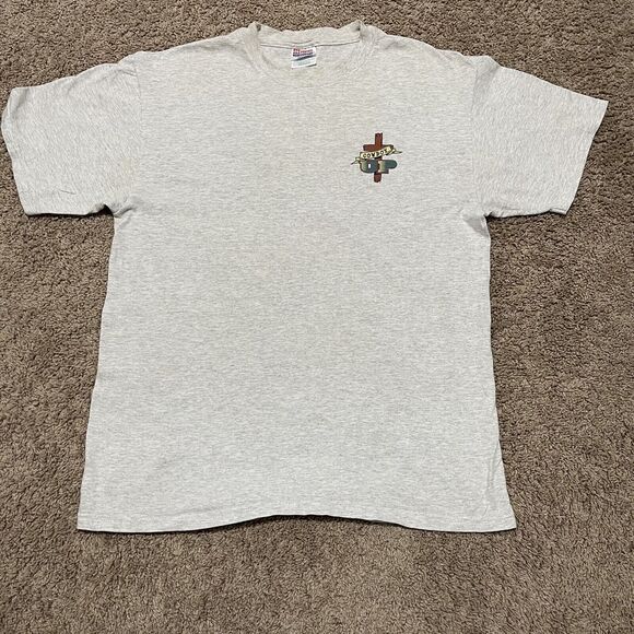 Vintage Adult Shirt Large Grey Rodeo Cowboy Up Riding Logo Hanes Heavyweight - Picture 2 of 7